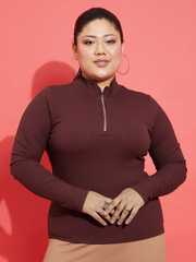 Buy SASSAFRAS Curve Plus Size Black Knitted Rib Front Zipper