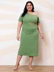 knee length dresses for ladies Athena Women Solid Off-Shoulder Bodycon Midi Dress – athenalifestyle.com main image 0