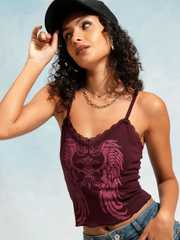 Buy Tokyo Talkies Burgundy Graphic Printed V-Neck Crop Top - Tops