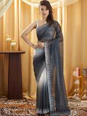 Buy Satrani Embellished Stone Work Zari Pure Chiffon Saree