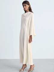 mango long cream dress Mango structured linen mix midi dress with raw hem in cream