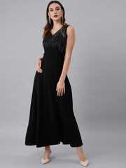 chinese dress ladies Buy Athena Women's Black Embellished Slit Sleeves Maxi Dress at Amazon.in
